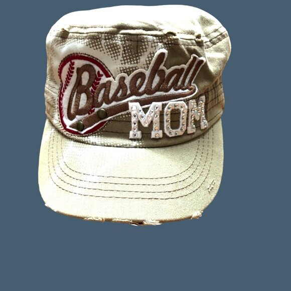LEADER LOG-WOMENS DISTRESS ADJUSTABLE RHINESTONES BACK CLOSURE MOM BASEBALL HAT - Picture 2 of 5